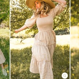 MADELINE DRESS IN TAN GINGHAM